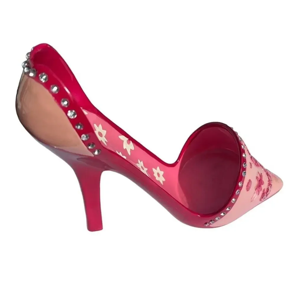 Stiletto High Heel Shoe Wine Bottle Holder Stand Pink Bling Breast Cancer